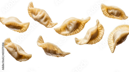 Pierogi dumplings beautifully arranged on a pristine white background. Generative AI