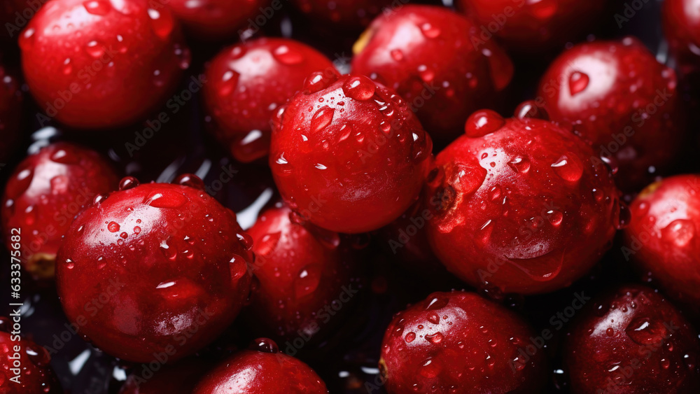 Cherry background with drops of water, close up Cherry background with drops of water, close up