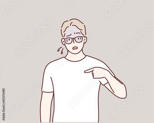 Confused puzzled preoccupied young man. Hand drawn style vector design illustrations.