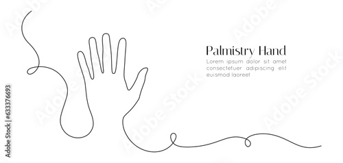 One continuous line drawing of palm of hand. Human arm in simple linear style for logo and card. Editable stroke. Doodle vector illustration