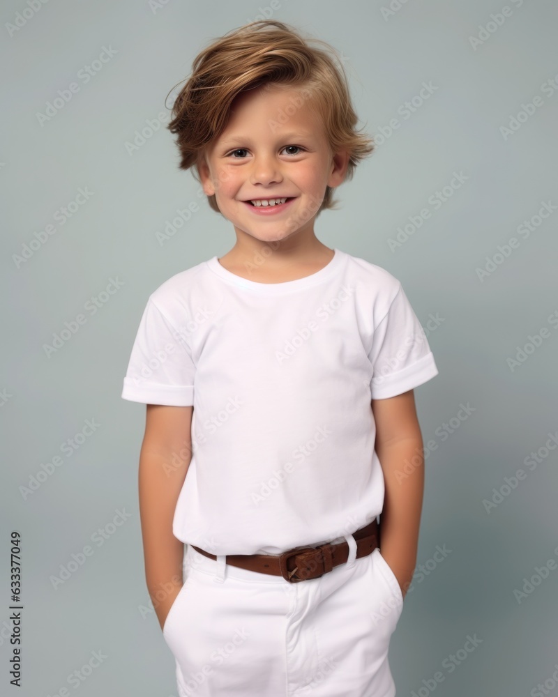 Little pretty boy smiling model posing at camera in bright studio Little pretty boy smiling model posing at camera in bright studio