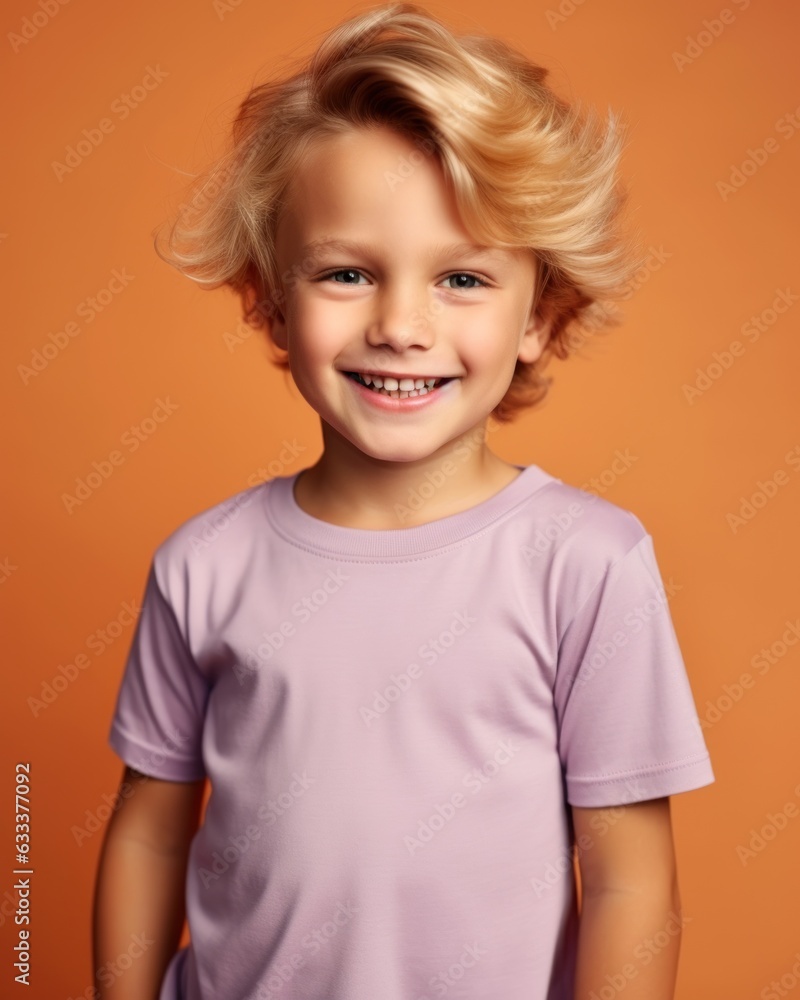 Little pretty boy smiling model posing at camera in bright studio Little pretty boy smiling model posing at camera in bright studio