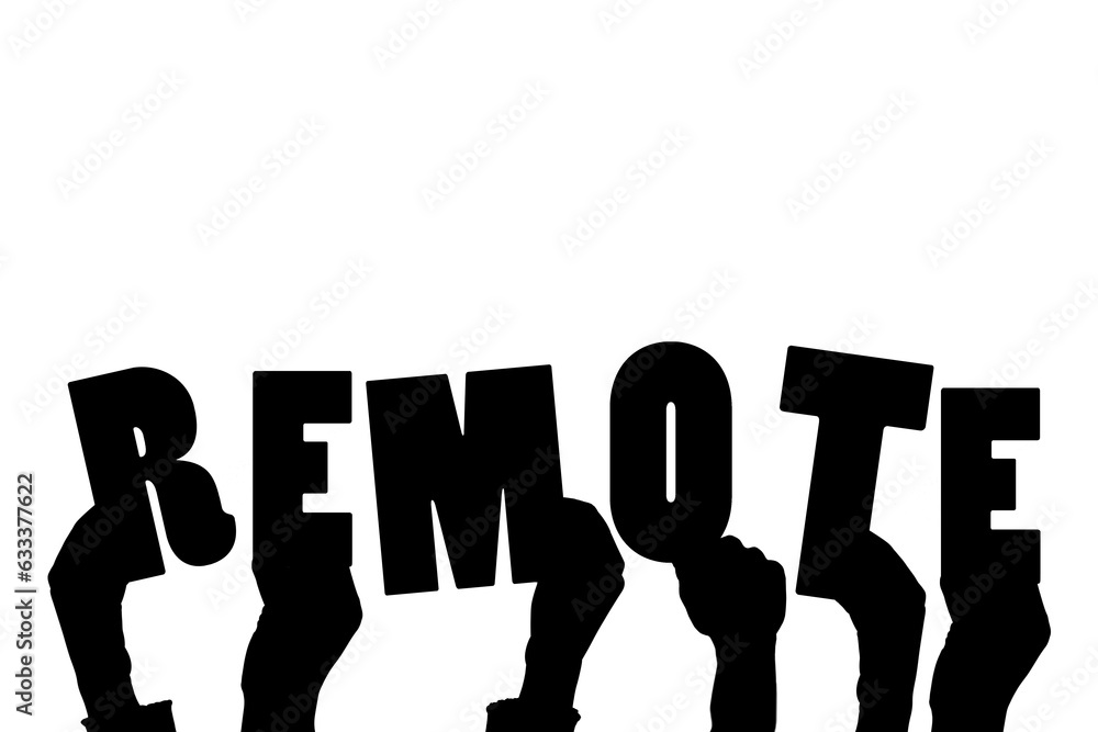 Obraz premium Digital png silhouette image of hands holding remote text on transparent background