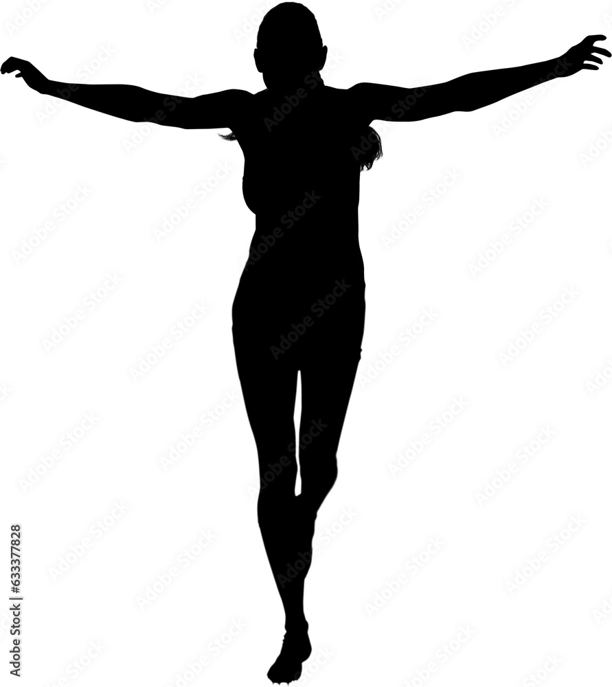 Digital png silhouette image of woman with arms wide on transparent background Digital png silhouette image of woman with arms wide on transparent background