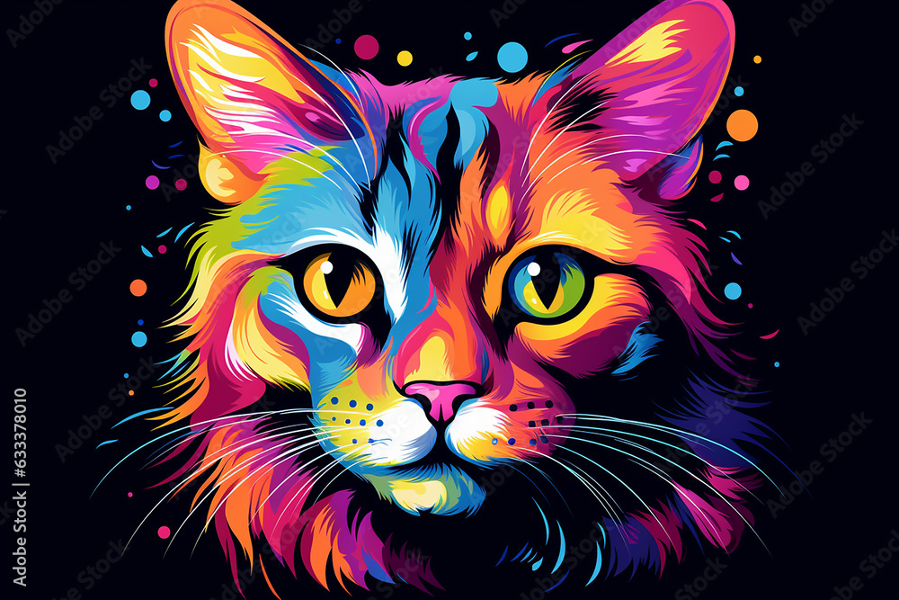 Colorful wild cat in vector flat style. Generative AI