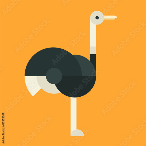 Ostrich bird in creative geometric style. Beautiful modern element. Abstract minimal concept art. Vivid cartoon character design. Vector flat illustration.