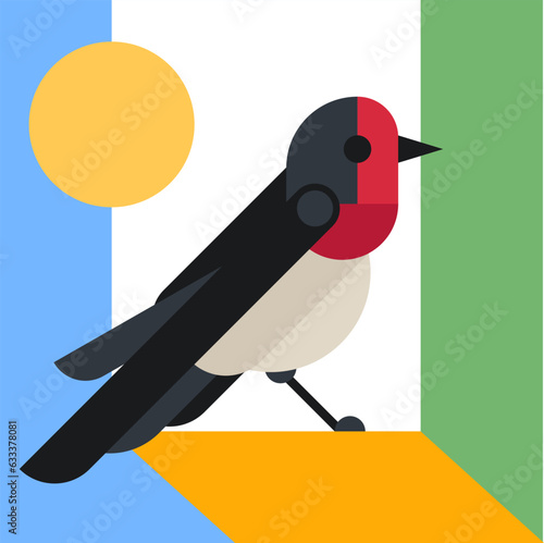 Abstract geometric swallow in modern fashion minimal art style. Bright cartoon concept design. Decorative retro bauhaus composition. Creative vector flat illustration. Template for icon, logo, print.