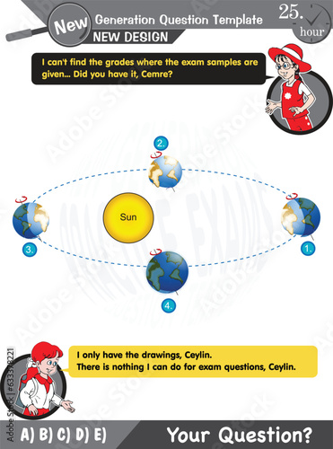 Physics, movements of the earth around the sun, formation of the seasons, next generation question template, exam question, eps
