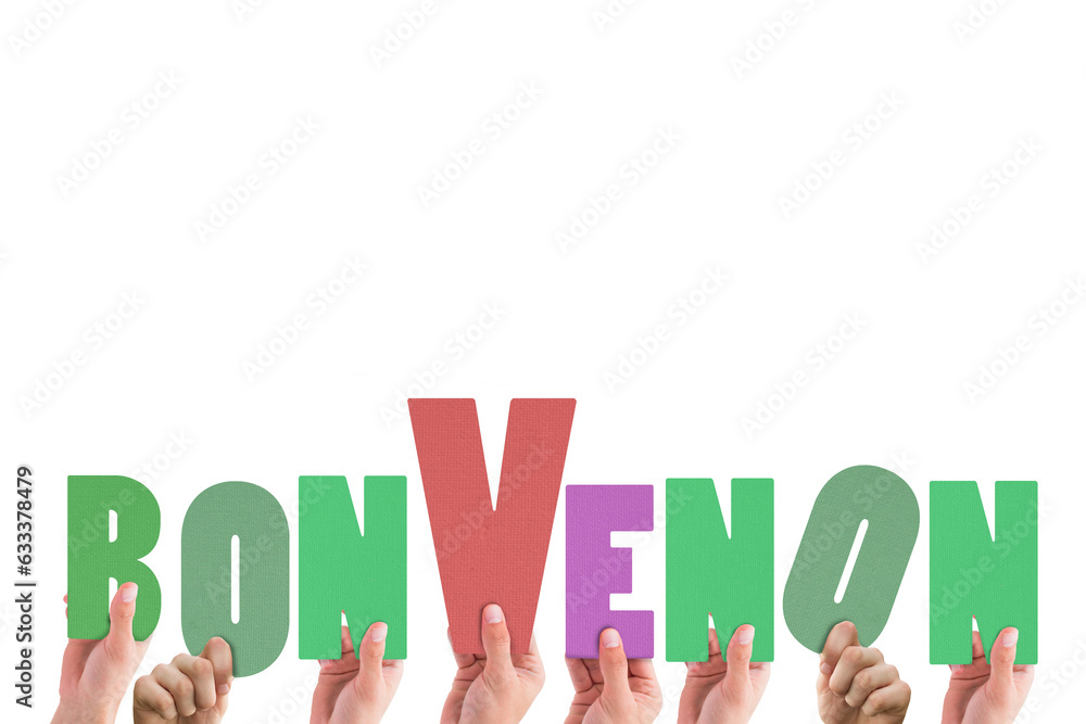 Digital png illustration of hands holding bonvenon text on transparent background Digital png illustration of hands holding bonvenon text on transparent background