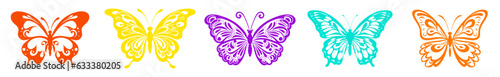 A set of butterflies vector illustration on a white background. A simple vector illustration of a butterfly contour is ready for plotter or laser cutting.