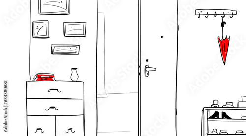 home door, corridor entrance line illustration (ID: 633380681)