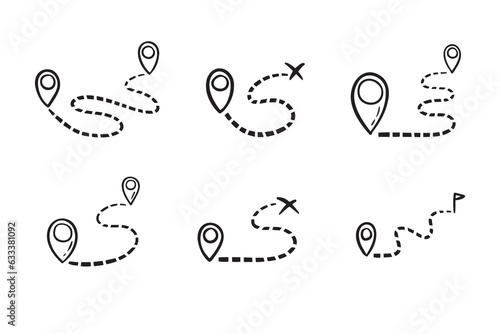 hand drawn map distance measuring icon. Doodle Map route vector pictogram isolated set.