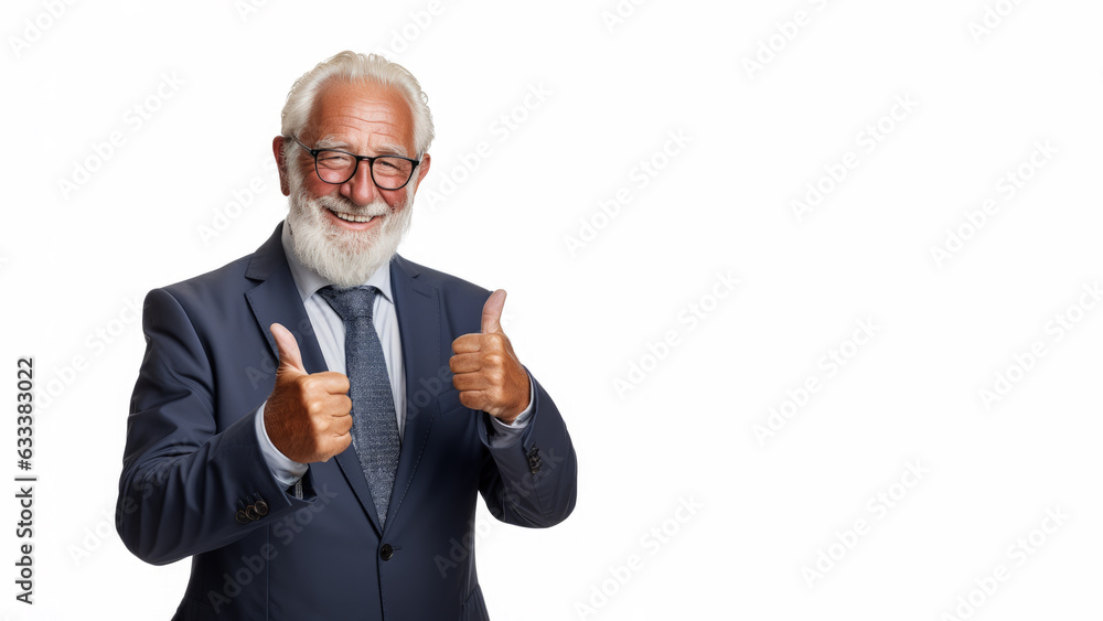 Successful senior businessman in formal suit wear showing thumb up isolated Successful senior businessman in formal suit wear showing thumb up isolated