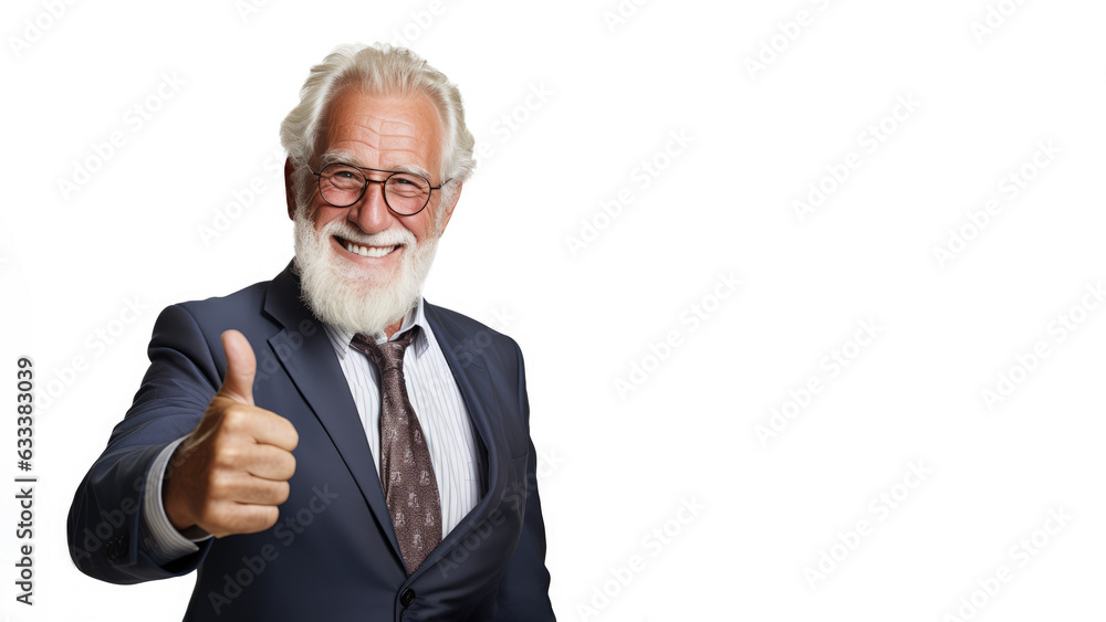 Successful senior businessman in formal suit wear showing thumb up isolated Successful senior businessman in formal suit wear showing thumb up isolated