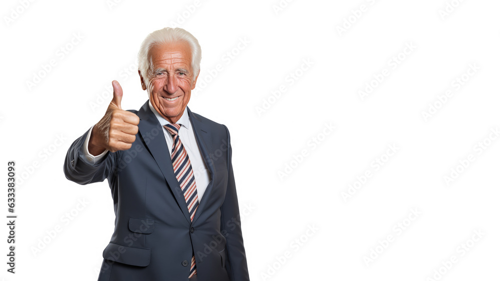 Successful senior businessman in formal suit wear showing thumb up isolated Successful senior businessman in formal suit wear showing thumb up isolated