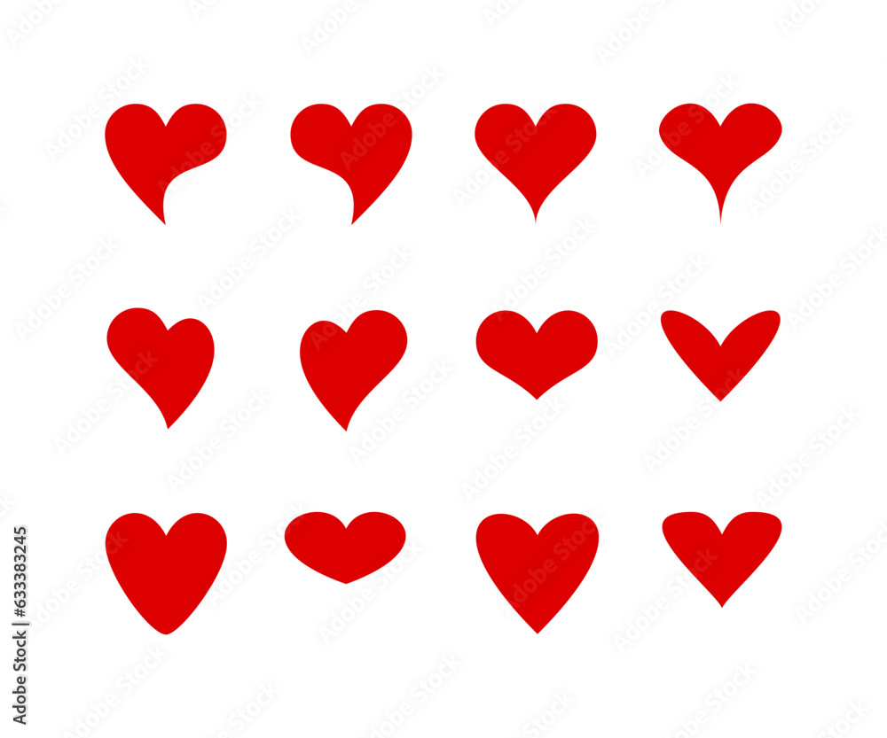 set of red heart icon with various shapes. love symbol vector illustration