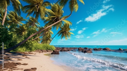 Tropical beach with palm tree.Generative AI