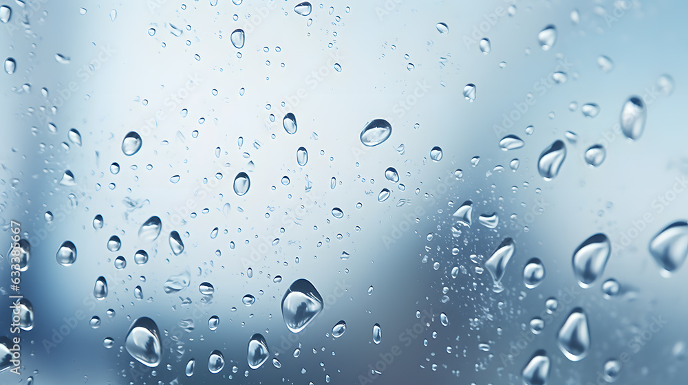 A close-up of water drops on a glass window or mirror, raindrops condensation A close-up of water drops on a glass window or mirror, raindrops condensation