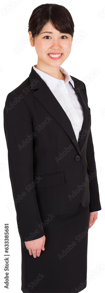 Digital png photo of happy asian businesswoman standing on transparent background Digital png photo of happy asian businesswoman standing on transparent background