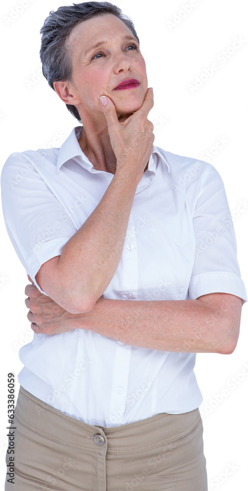 Digital png photo of happy senior caucasian businesswoman standing on transparent background Digital png photo of happy senior caucasian businesswoman standing on transparent background