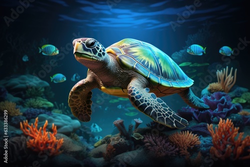 cute turtle in the ocean Character