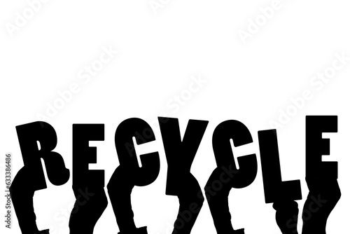 Digital png illustration of hands with recycle text on transparent background