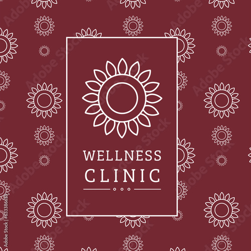 Digital png illustration of wellness clinic text with floral pattern on transparent background