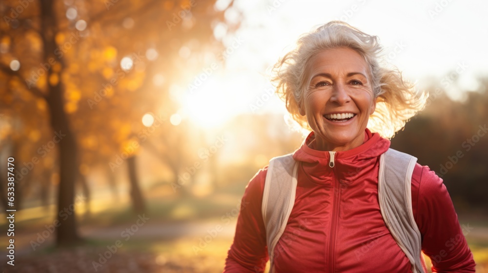 A senior woman and her friends are running for health in the morning sunrise at park. A senior woman and her friends are running for health in the morning sunrise at park.