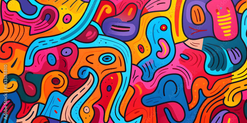 Abstract Doodles Playful Pattern of Hand-Drawn Colorful Shapes