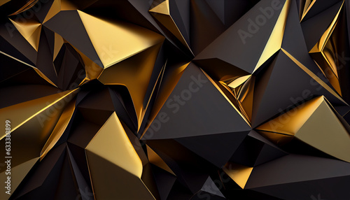 Abstract black and gold 3d polygonal pattern texture background, full frame, abstract background with squares, Ai generated image