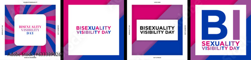 Set of Bisexuality Visibility Day Greeting Cards and artworks in paper art concept and typography, bi pride flag colors. Vector Illustration. EPS 10.