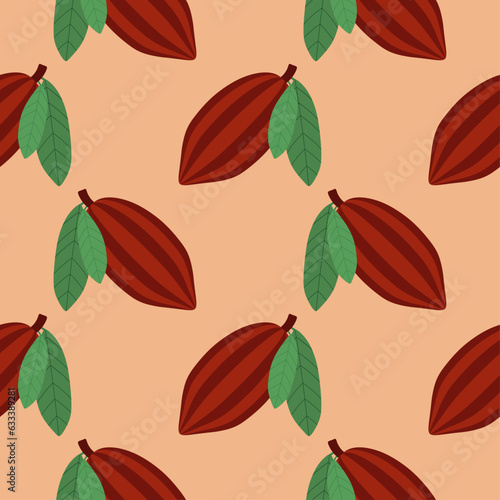 Cacao seamless pattern vector illustration. Natural chocolate. Organic sweet food  graphic art sketch. Cocoa vintage package.