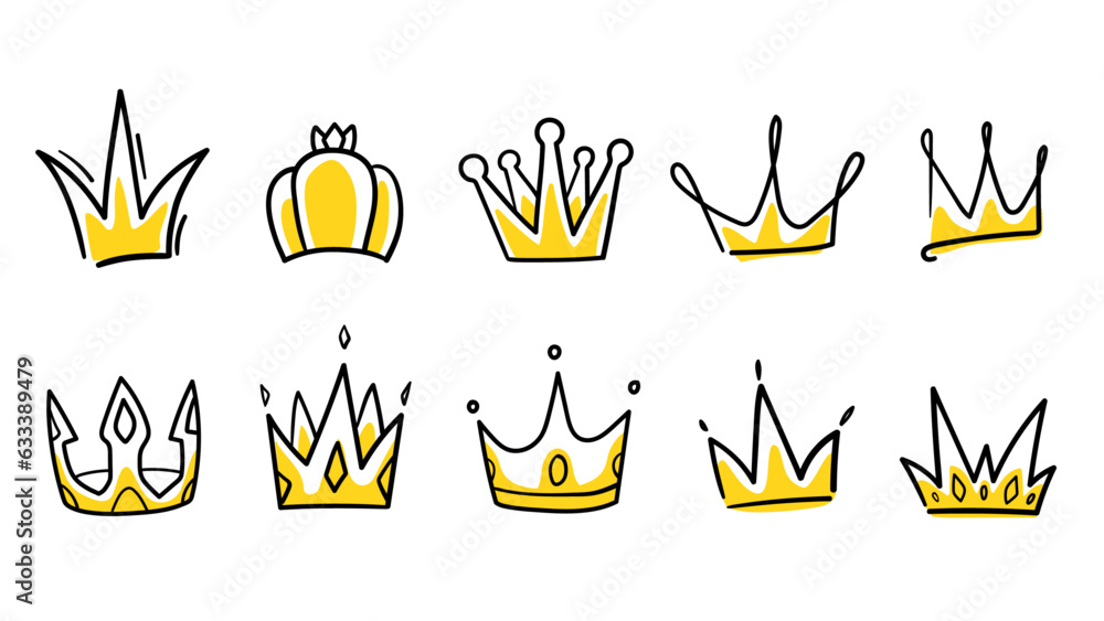 hand drawn crown doodle vector. doodle crown illustration set. royal ...