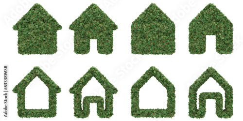 House-shaped garden bush icon. 3d rendering of isolated objects.