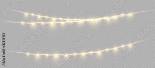 Christmas lights isolated on transparent background. Set of golden Christmas glowing garlands with sparks. For congratulations, invitations and advertising design. Vector	
 photo