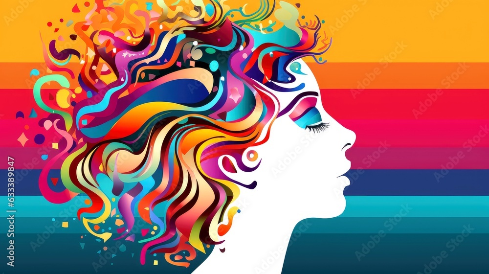 Abstract profile of a human head and consciousness with physical and chemical structures in the head, Person creative mind, Psychic waves concept, Generative AI illustration Abstract profile of a human head and consciousness with physical and chemical structures in the head, Person creative mind, Psychic waves concept, Generative AI illustration