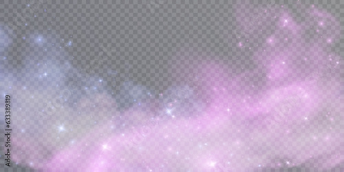 Texture of colorful smoke clouds, fog effect. Fog isolated on transparent background. Vapor in the air, evaporation. Vector