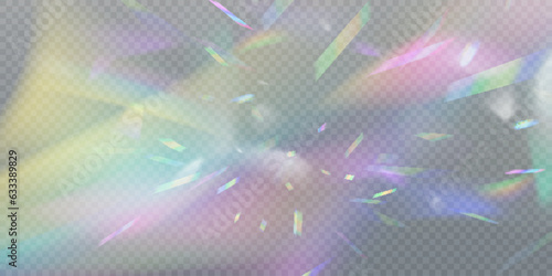 A cluster of colors, bright rays of the spectrum. Glare on a lens, glass, jewelry, or gemstone. The superimposition of the rainbow effect, the refraction of light by a crystal prism. Realistic diamond