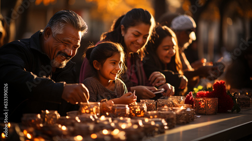 Family gathering at a cemetery to honor ancestors  Day of the Dead Generative AI