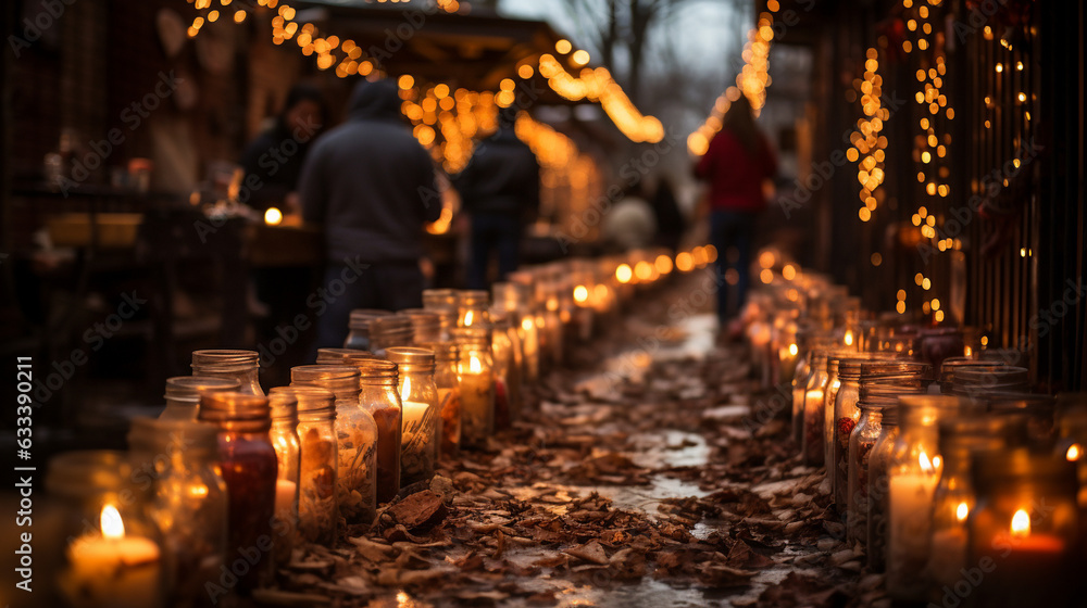 Candlelit pathway leading to an altar with photos of loved ones, Day of the Dead Generative AI Candlelit pathway leading to an altar with photos of loved ones, Day of the Dead Generative AI