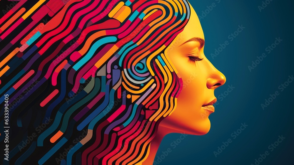 Abstract profile of a human head and consciousness with physical and