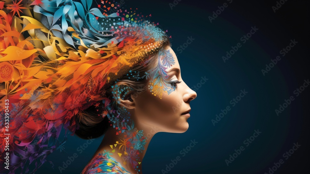 Abstract profile of a human head and consciousness with physical and ...