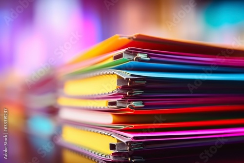 Stack of colored filing cabinets in an office  detail  copy space.