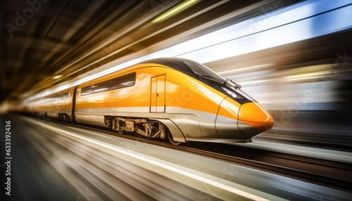 High speed train with blurred background. Train station