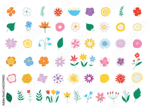 Botanical drawing. Various romantic flower and leaf illustrations. Vector illustration EPS 10.