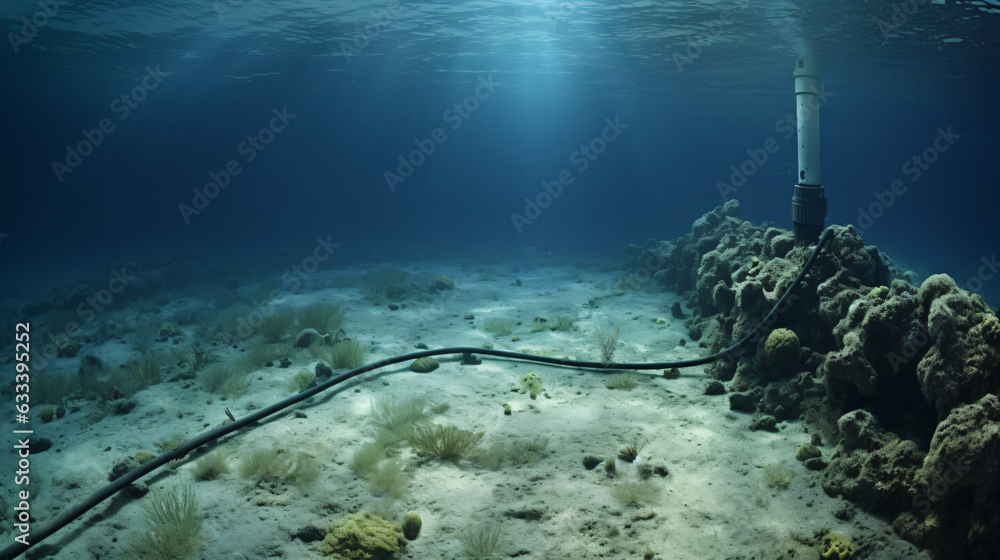 Damaged submarine communications cable on sea bed - obrazy, fototapety, plakaty 