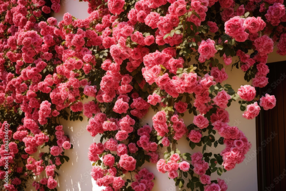 Climbing roses on the wall of the house