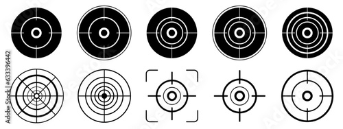Target destination icon set. Aim, sniper shoot. Focus cursor. Target destination flat and line style. Vector EPS 10