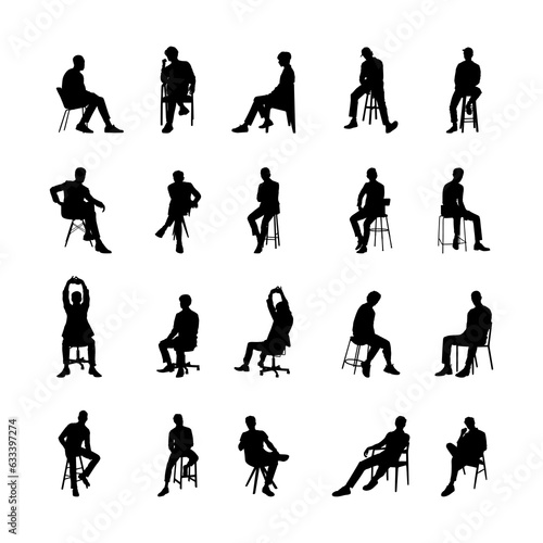 Vector design set silhouete people sitting on the chair
