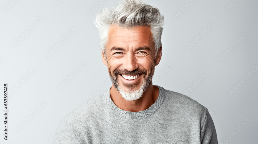 Portrait of a handsome mature man with gray hair and beard isolated on grey background. Portrait of a handsome mature man with gray hair and beard isolated on grey background.